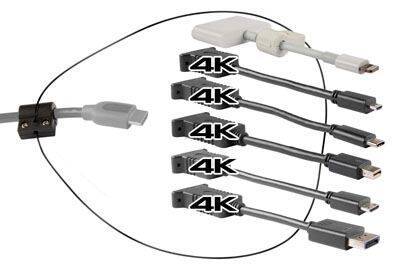 Adapterring med HDMI til Displayport 4K, Mini DisplayPort 4K, Mini HDMI, Micro HDMI, USB-C og Apple Lightning original adapter (MD826ZM/A)